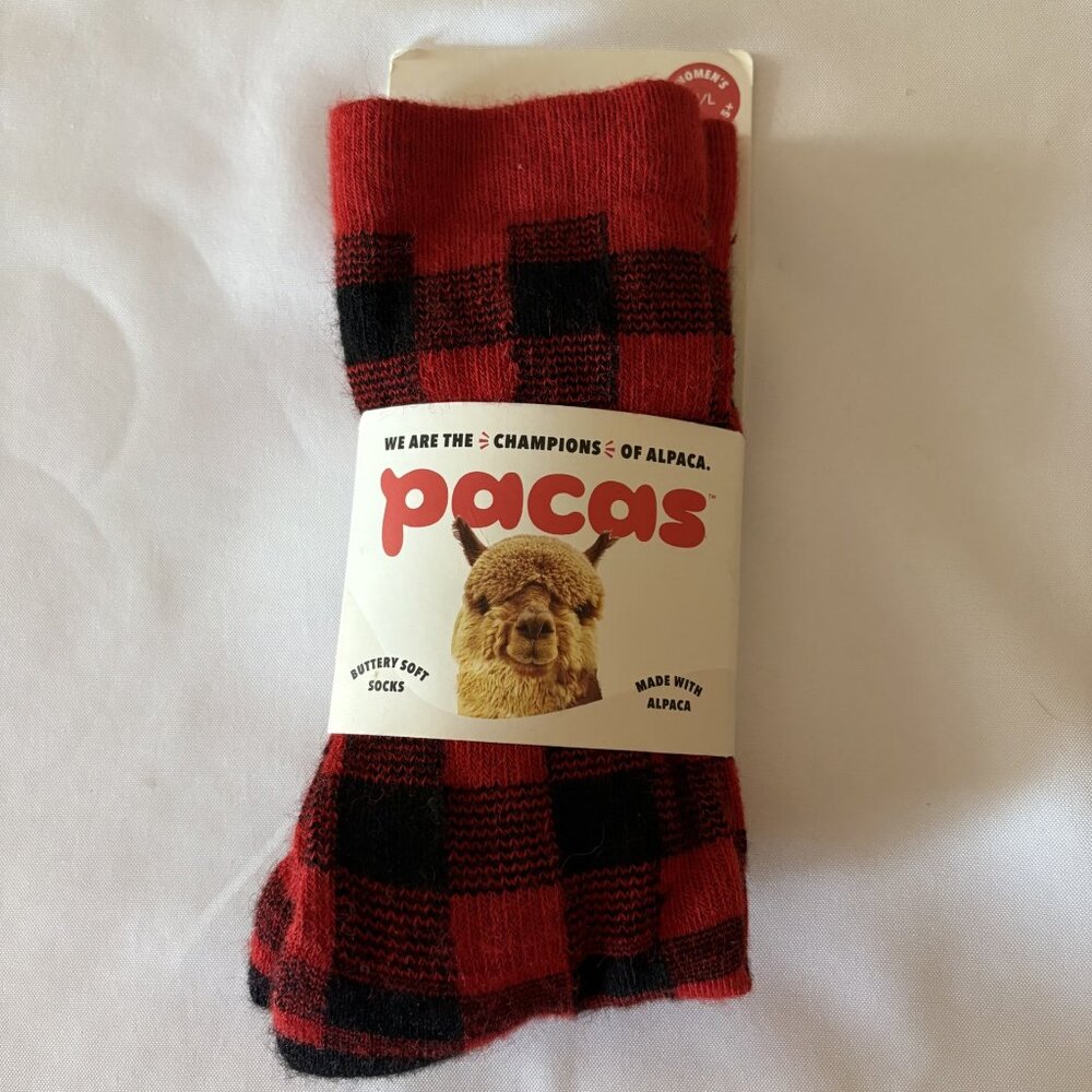 PACAS Alpaca socks red black buffalo plaid adult size NEW